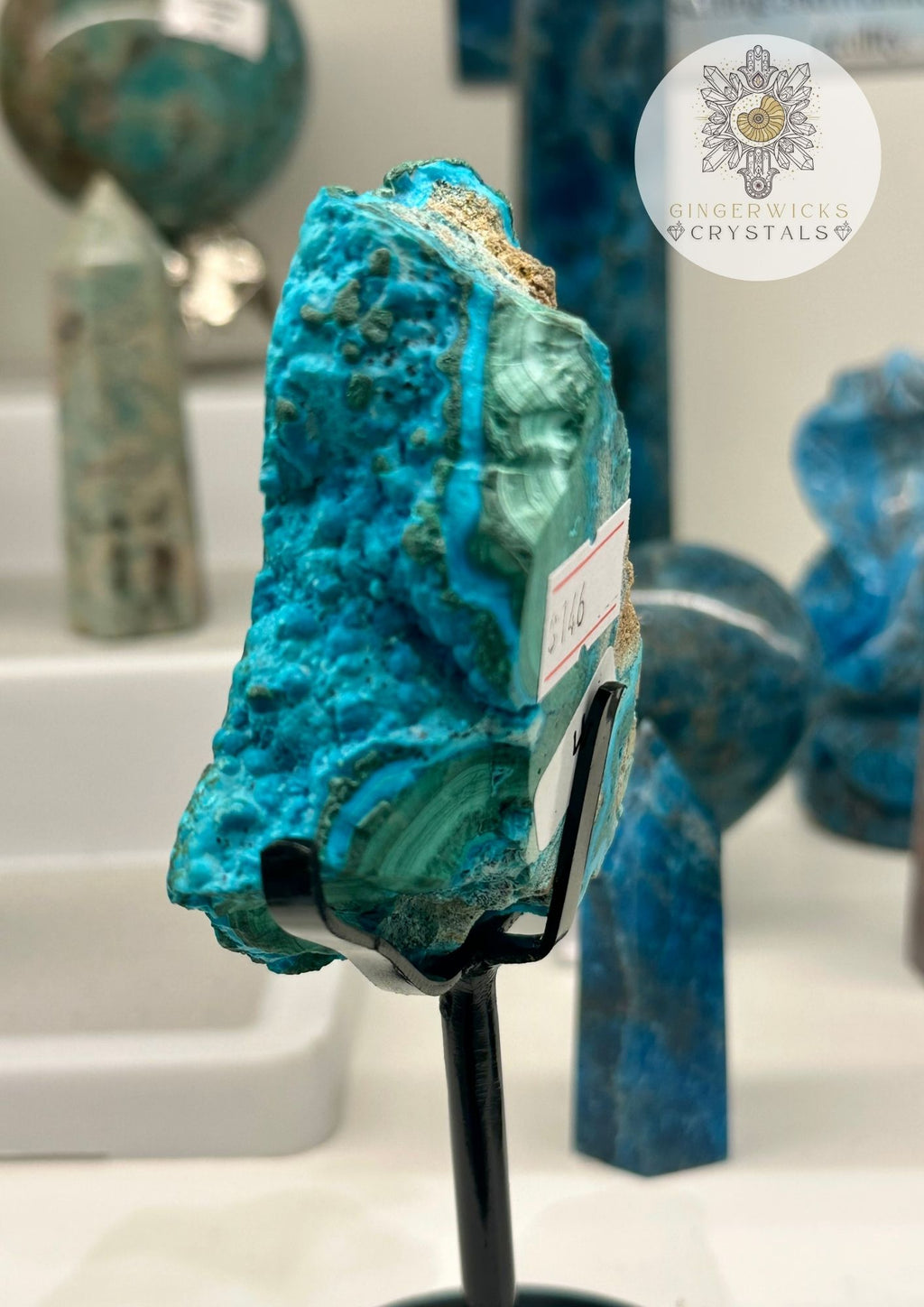 Premium Malachite & Chrysocolla Freeform on Stand – Natural Window Formation
