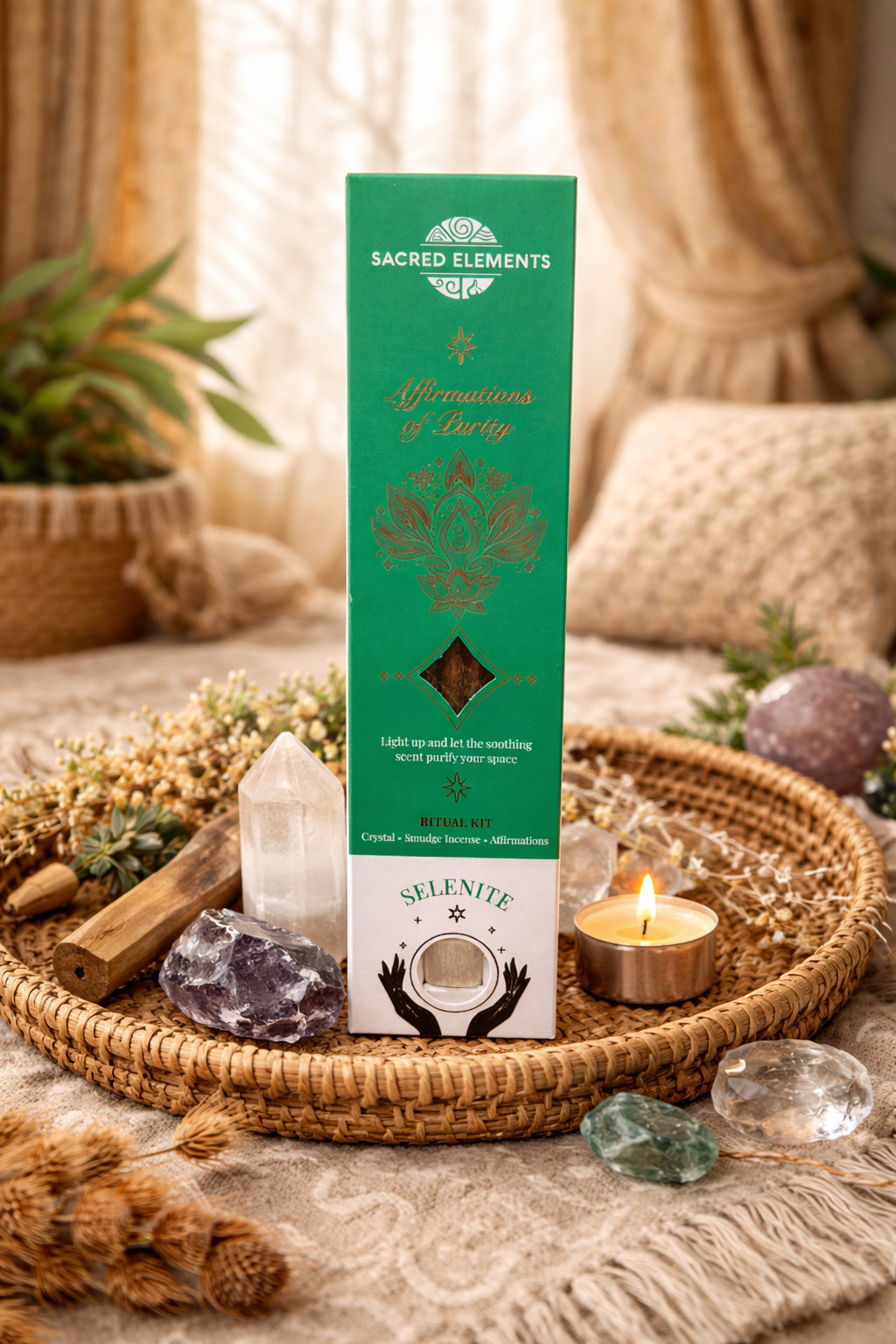 Sacred Elements Affirmations of Purity – Selenite Ritual Kit.