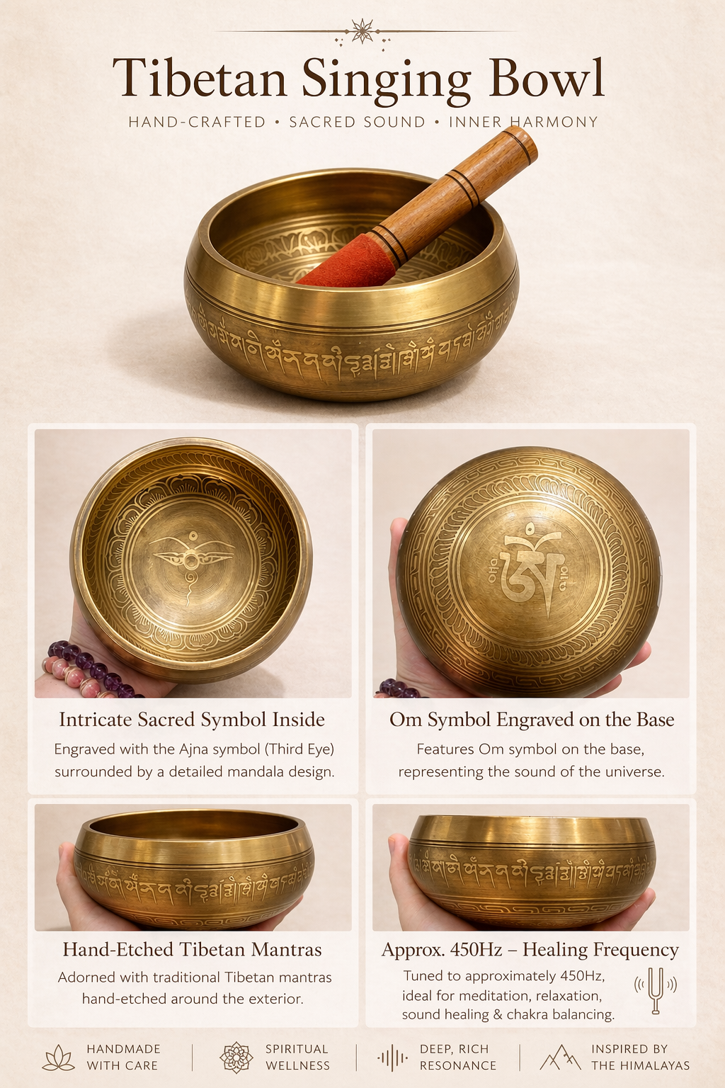 Tibetan Singing Bowl – Handcrafted for Inner Harmony (13.3 cm | Approx. 690g)