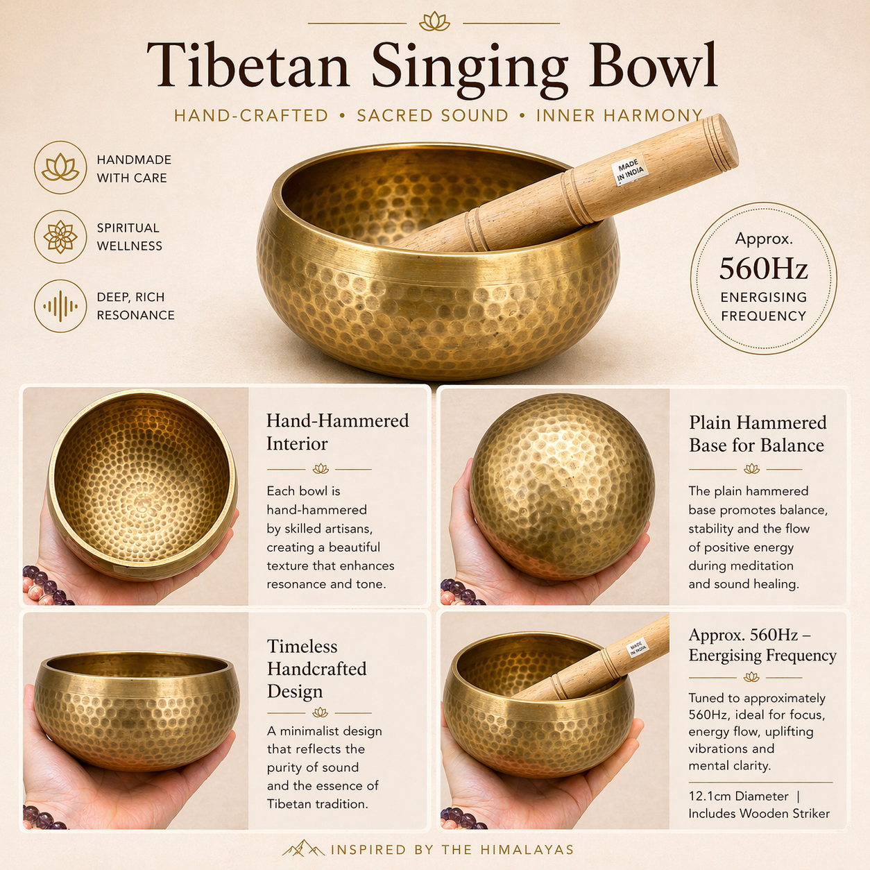 Tibetan Singing Bowl – Handcrafted for Inner Harmony (12.1 cm | Approx. 710g) 560Hz