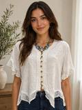 White Embroidered Viscose Top – Relaxed Fit Boho Blouse