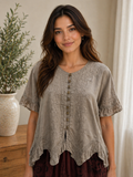 Stone Embroidered Viscose Top – Relaxed Fit Boho Blouse