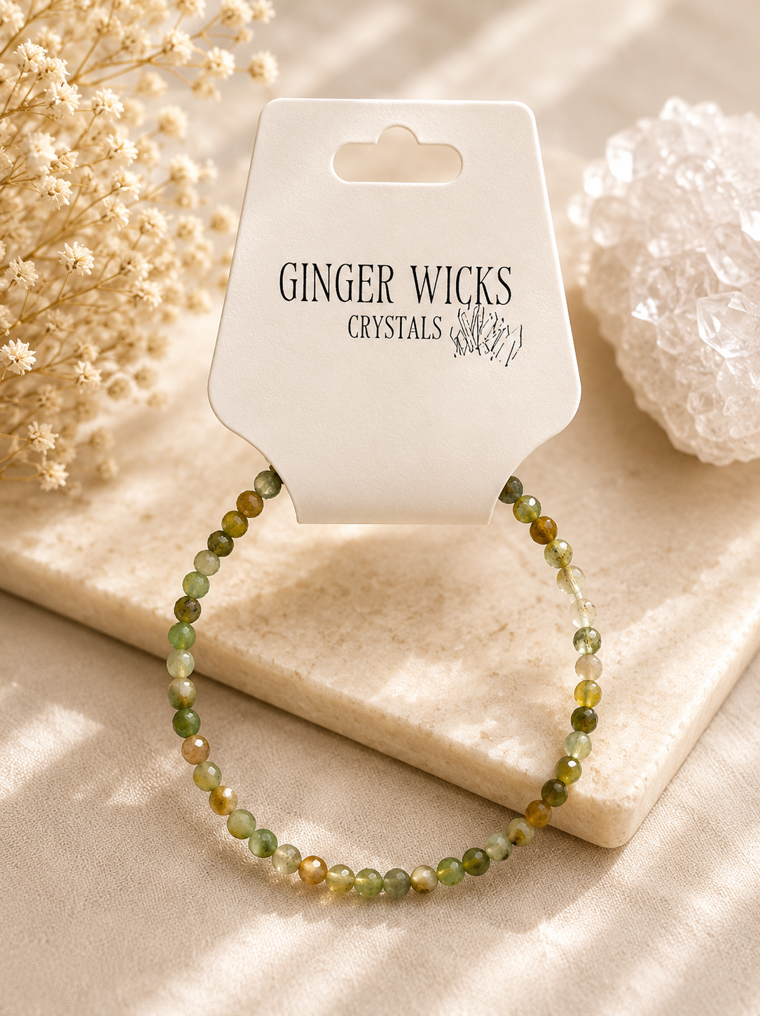 Faceted Green Flower Agate Crystal Bracelet