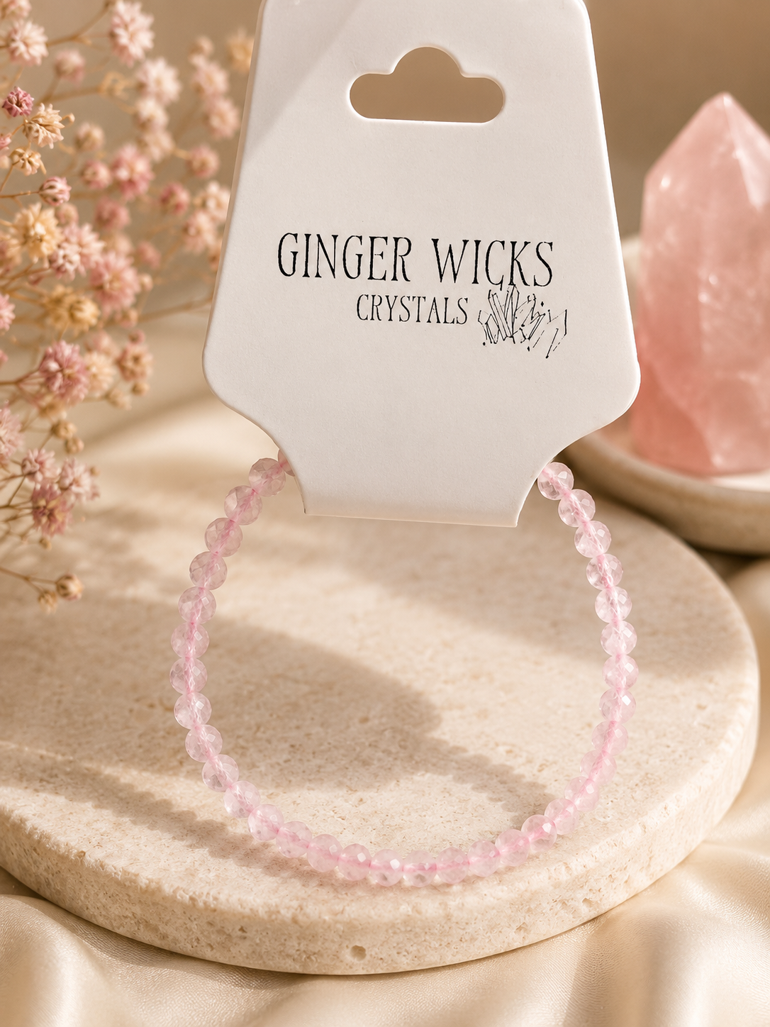 Faceted Rose Quartz Crystal Bracelet