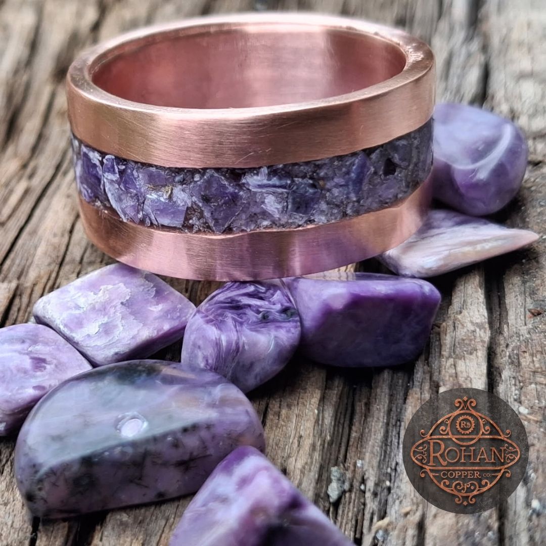 Handmade Copper Ring with Charoite Stone