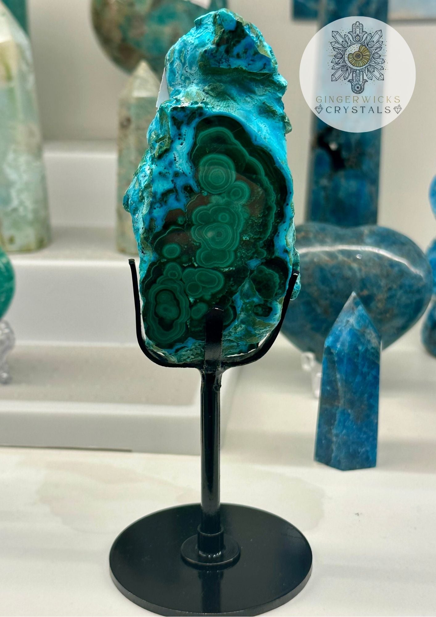 Premium Malachite & Chrysocolla Freeform on Stand