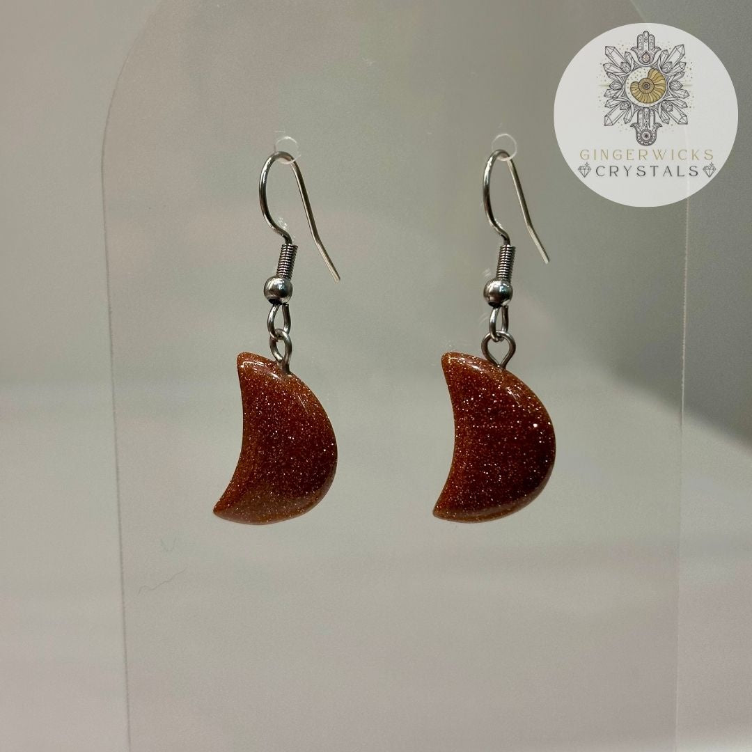 Gold Sandstone Crescent Moon Earrings
