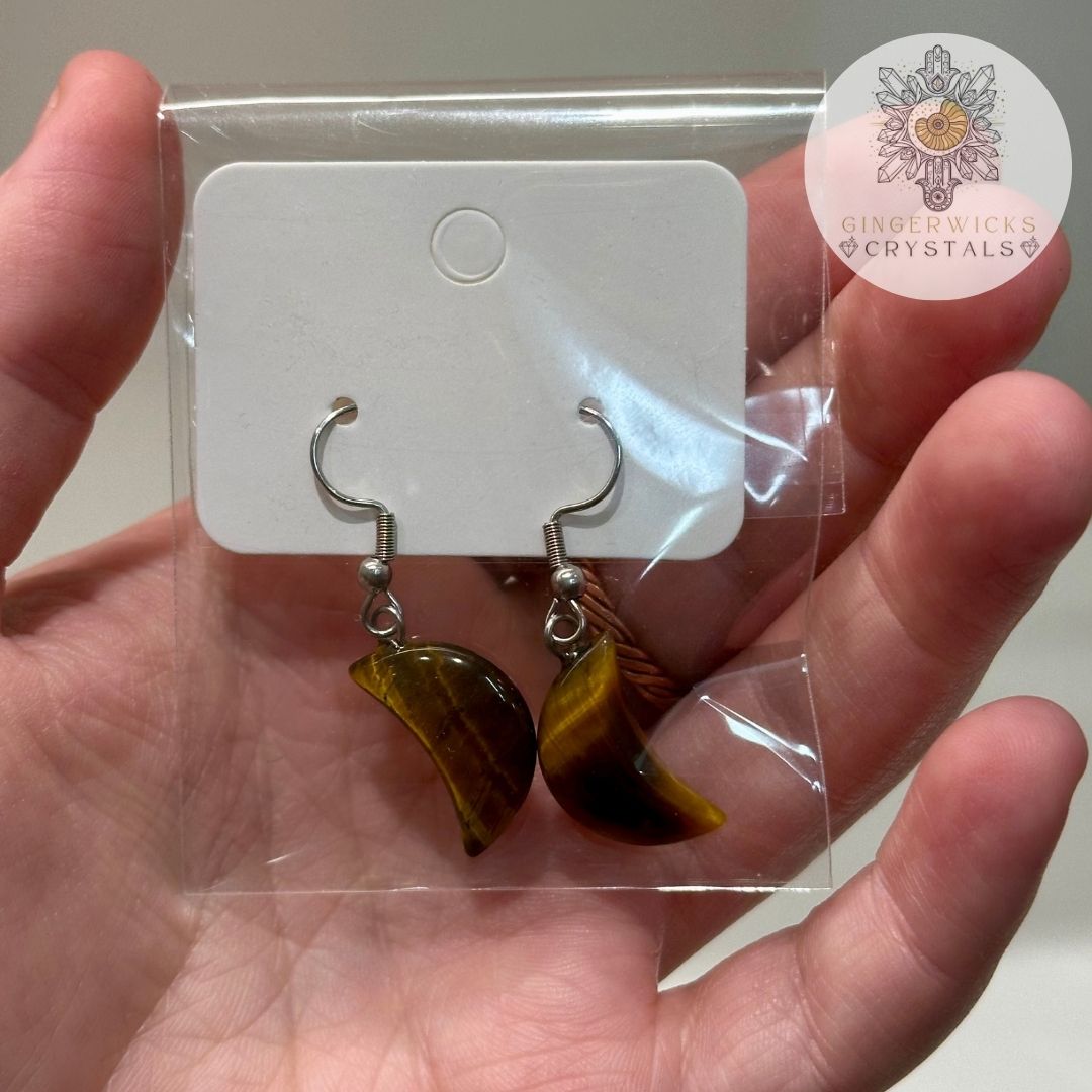 Tiger's Eye Crescent Moon Earrings