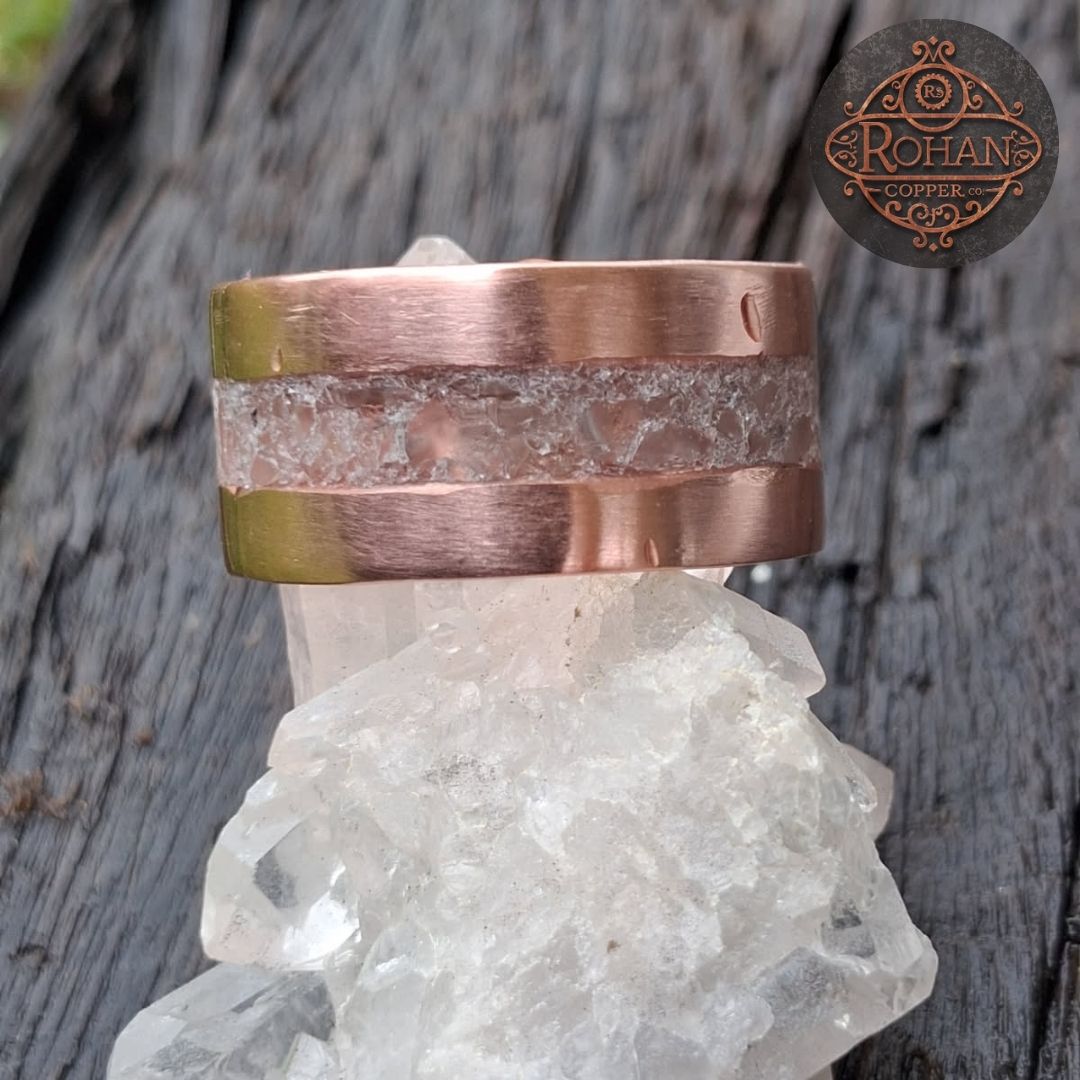 Handmade Copper Ring with Clear Quartz Inlay