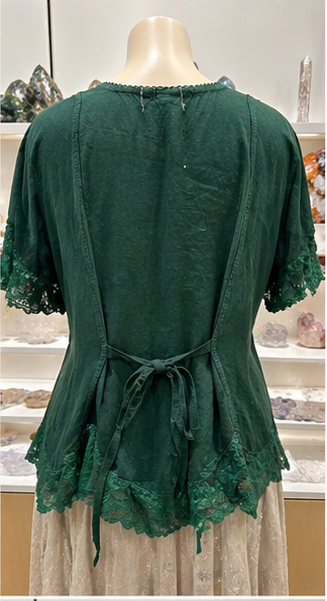 Forest Green Embroidered Viscose Top – Relaxed Fit Boho Blouse