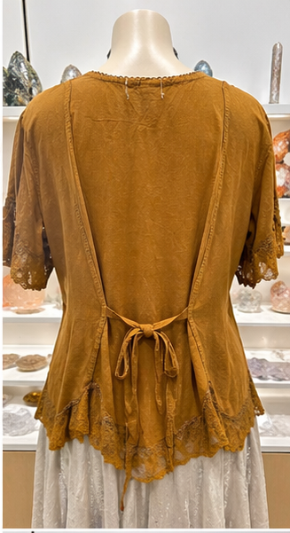 Caramel Embroidered Viscose Top – Relaxed Fit Boho Blouse