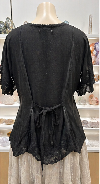 Black Embroidered Viscose Top – Relaxed Fit Boho Blouse