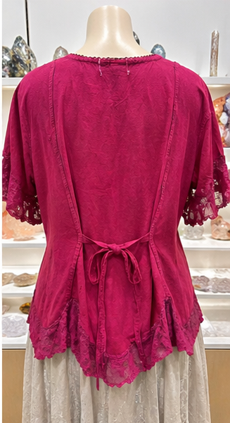 Magenta Embroidered Viscose Top – Relaxed Fit Boho Blouse
